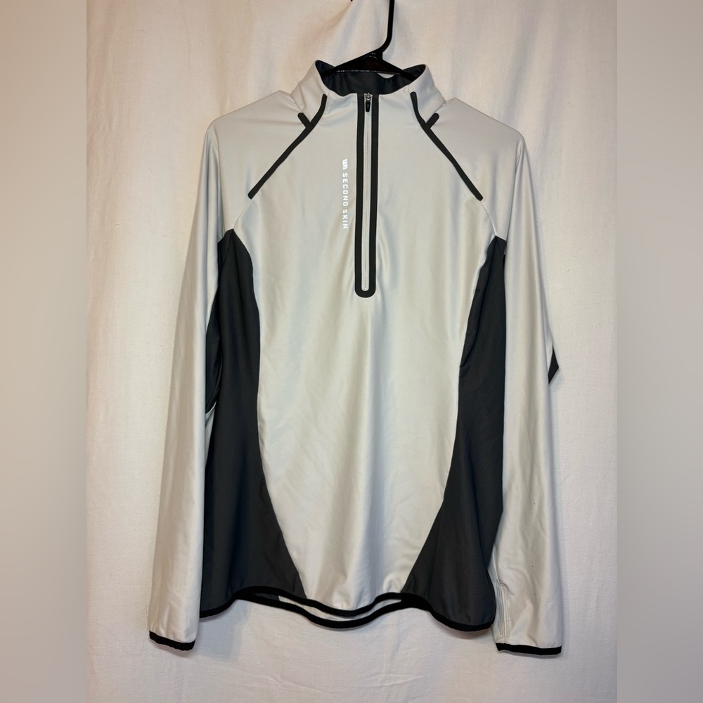 Second Skin Pullover XL Women Gray 1/4 Zip Nylon Spandex Thumb Holes